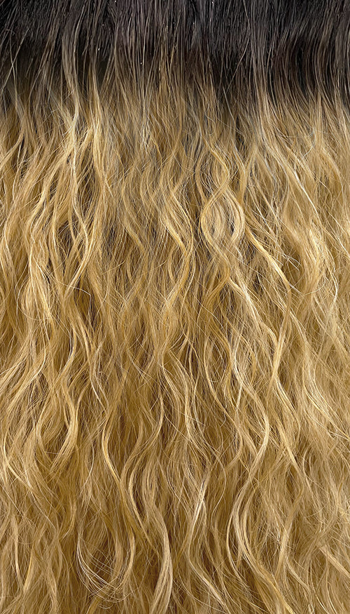 OUTRE curly synthetic half wig with long ombre blonde and dark roots curling hair texture