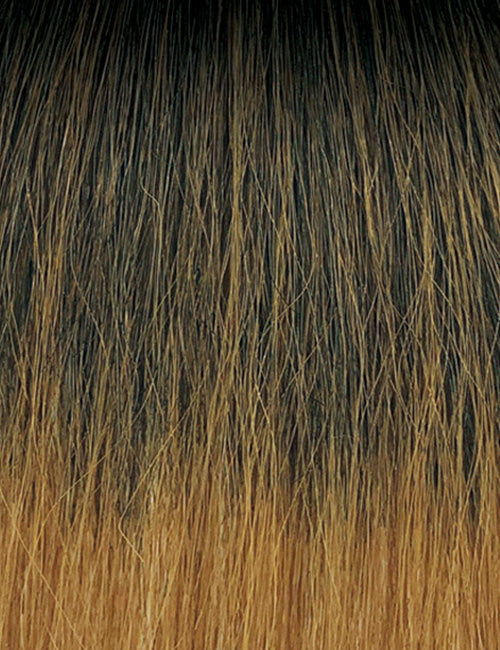 OUTRE curly synthetic half wig close-up showing ombre black to blonde textured hair strands