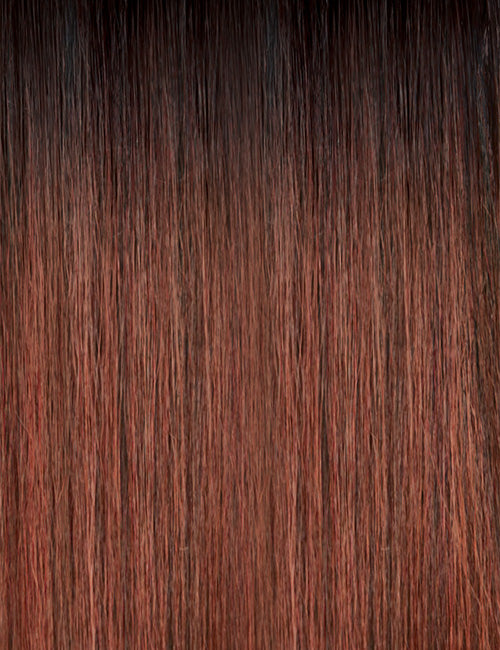 OUTRE curly synthetic half wig with straight ombre brown to black strands close-up texture