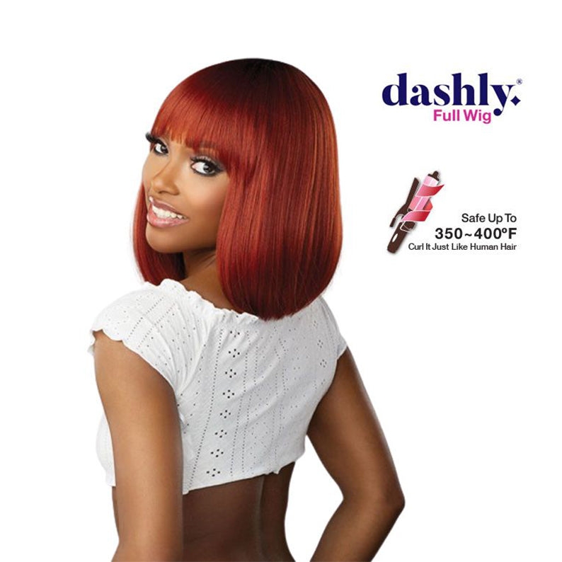 SENSATIONNEL Dashly synthetic hair wig red sleek angled bob with blunt bangs heat resistant up to 400F