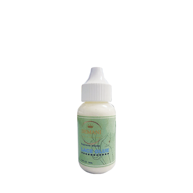 DEMANI lace wig glue for sensitive skin small white squeeze bottle with green label for secure lace wig hold