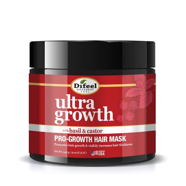 DIFEEL Ultra Growth pro growth hair mask jar with basil and castor oil red label black lid for thicker hair