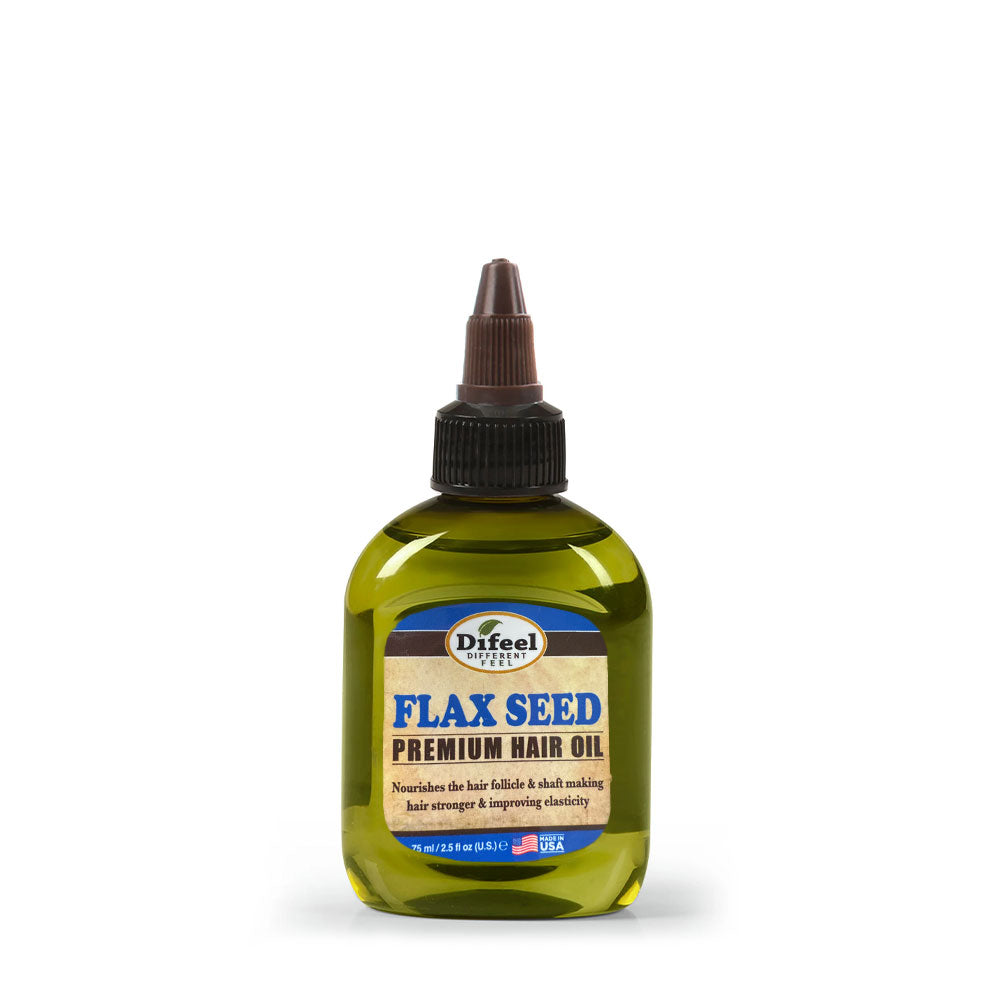 DIFEEL flax seed hair oil in green plastic applicator bottle for scalp nourishment and hair strengthening