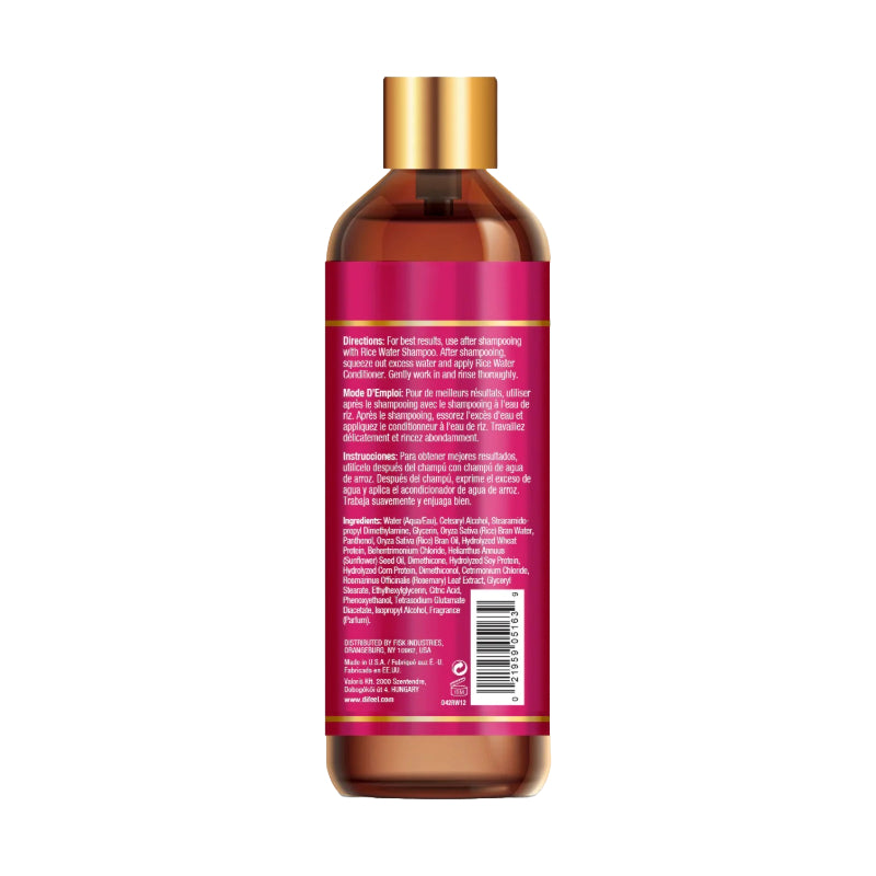DIFEEL rice water conditioner for hair growth bottle back view amber bottle with gold cap pink label and barcode