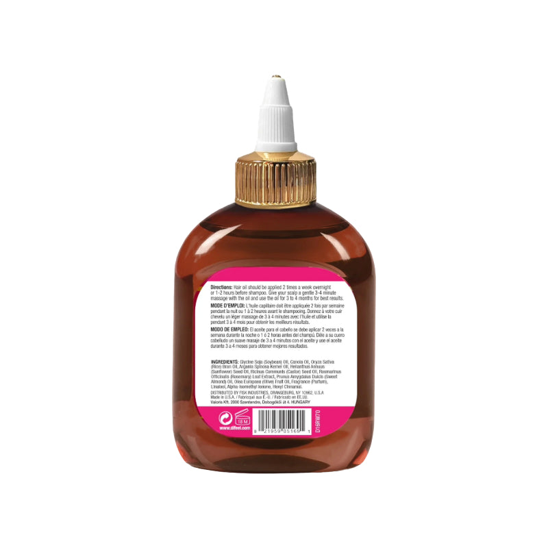 DIFEEL rice water hair oil amber squeeze bottle with gold cap white applicator nozzle and back ingredient label