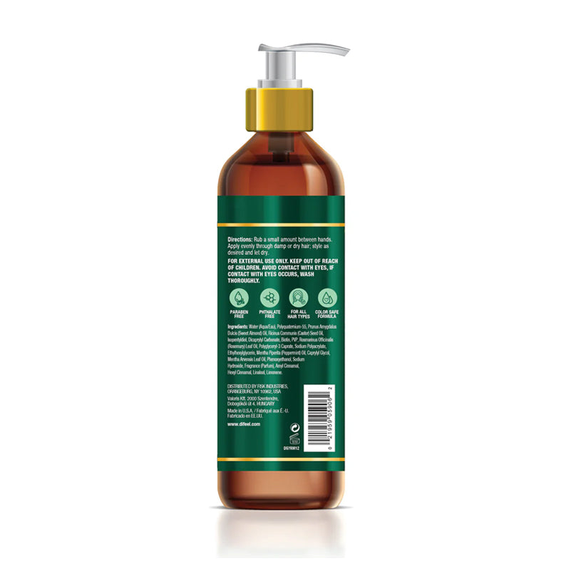DIFEEL rosemary and mint styling cream amber pump bottle with green label for frizz control and smooth styling