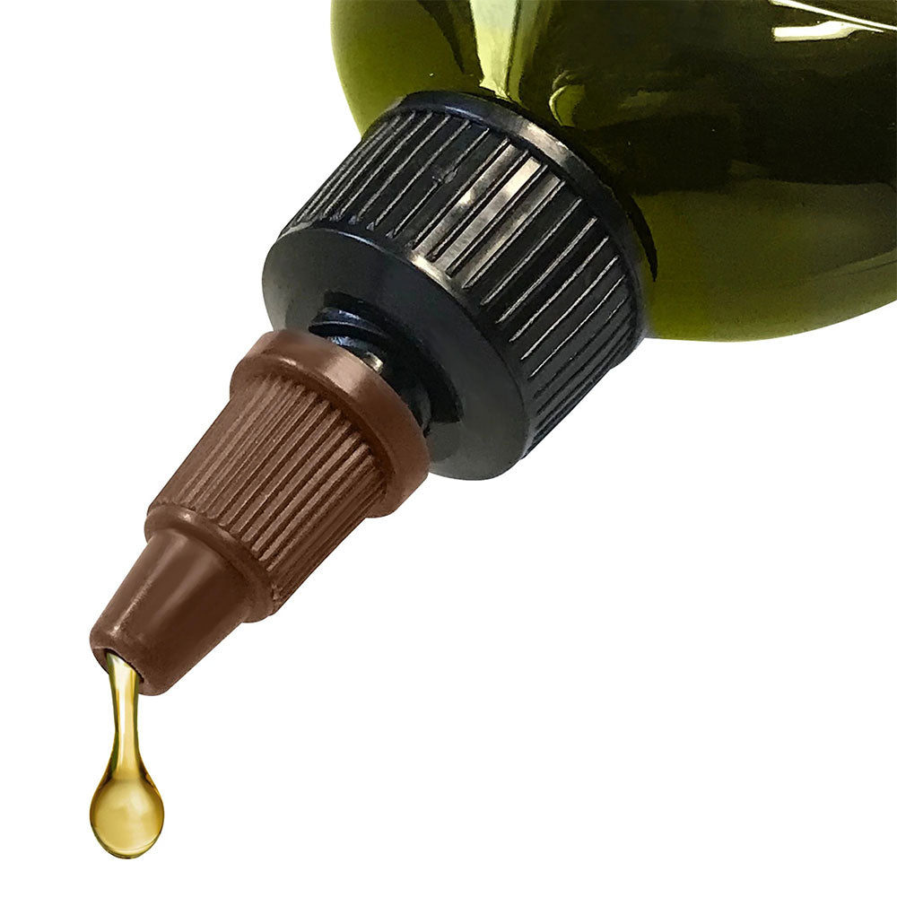 DIFEEL rosemary hair growth oil green squeeze bottle nozzle with a golden oil drop about to fall