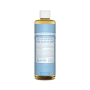 Dr Bronners unscented hemp castile soap baby pure castile 16 oz clear bottle with blue label