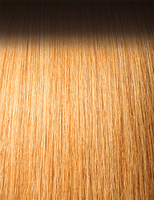 OUTRE Duby wig 100% human hair straight honey blonde closeup showing smooth silky strands for styling