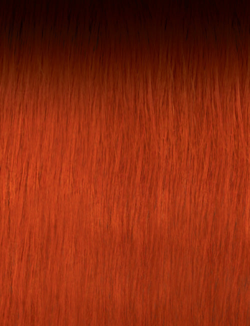 OUTRE Duby wig 100% human hair long straight copper red wig close up showing smooth shiny texture