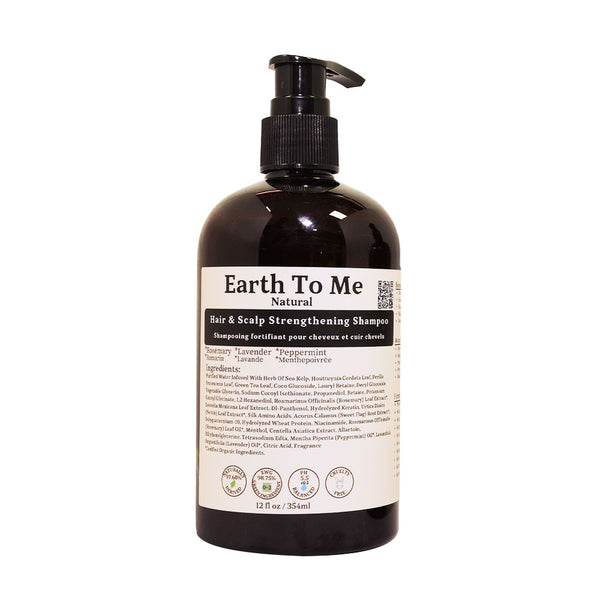 Earth To Me hair and scalp strengthening shampoo bottle with pump 12 fl oz natural rosemary lavender peppermint