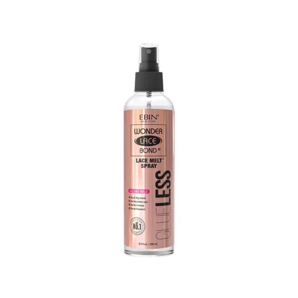 EBIN Wonder Lace Bond glueless lace wig melt spray bottle with rose gold label and black spray nozzle