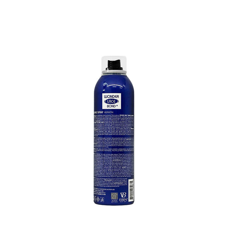 EBIN blue aerosol bottle of lace melt spray for wigs with easy spray nozzle for secure bonds