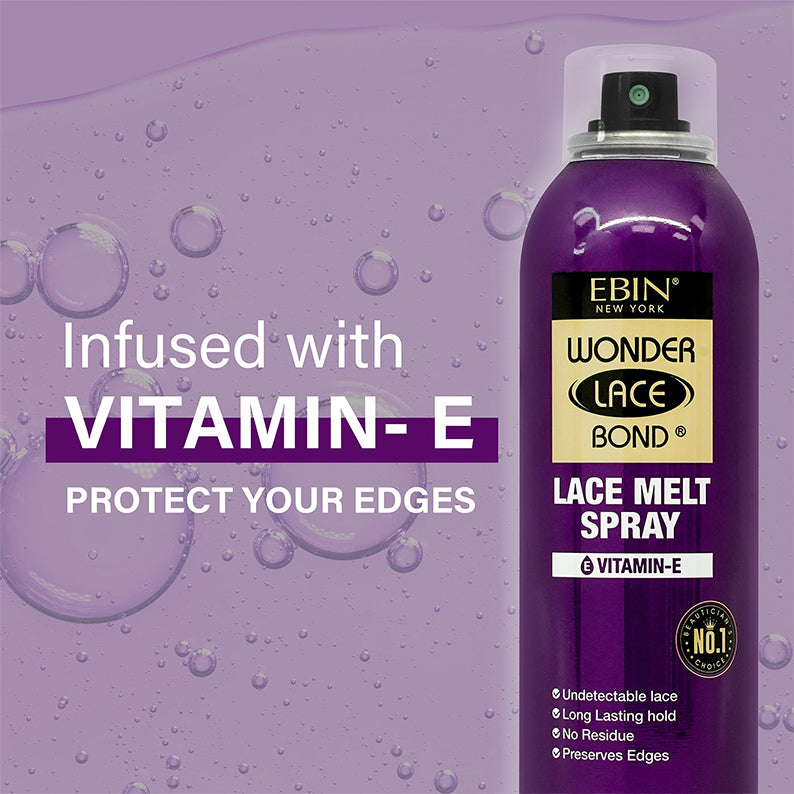 EBIN Wonder Lace Bond lace melt spray for wigs infused with vitamin E protects edges and provides long lasting hold