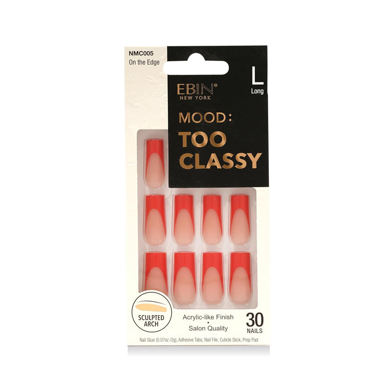EBIN makeup long sculpted arch press on nails red ombre tips 30 pack salon quality acrylic like finish