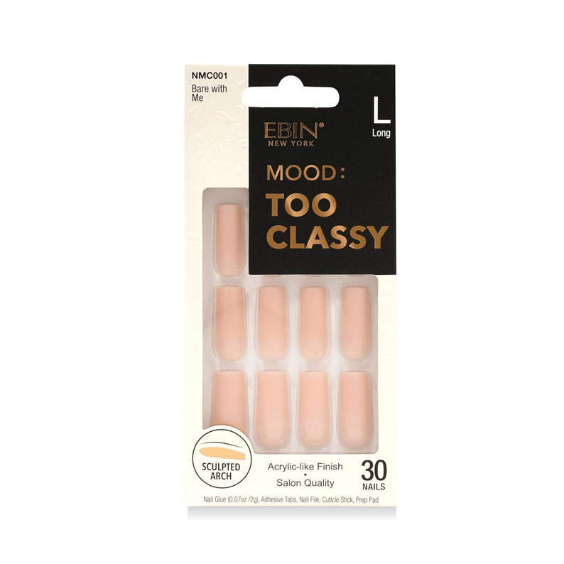 EBIN Mood Too Classy 3D nude press on nails long sculpted arch 30 piece acrylic like finish
