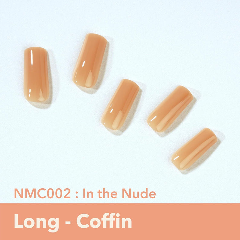 EBIN long coffin glossy nude 3D press on nails set for easy at home manicure