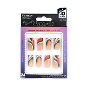 EBIN Vega 24 piece 3D press on nails set beige with orange and green swirl design reusable salon look