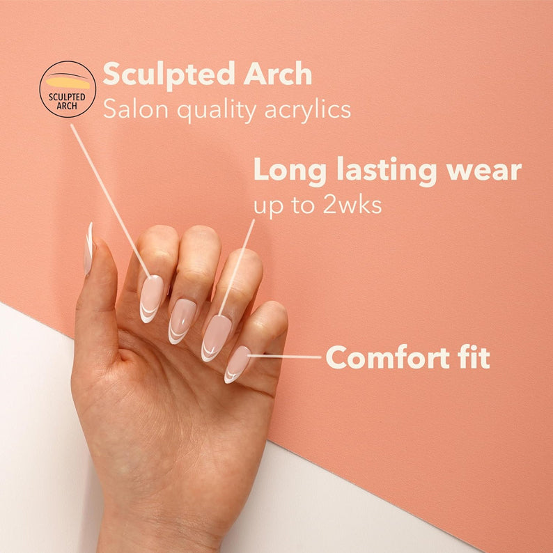 EBIN white tux 3D press on nails on hand with sculpted arch French tip salon acrylics