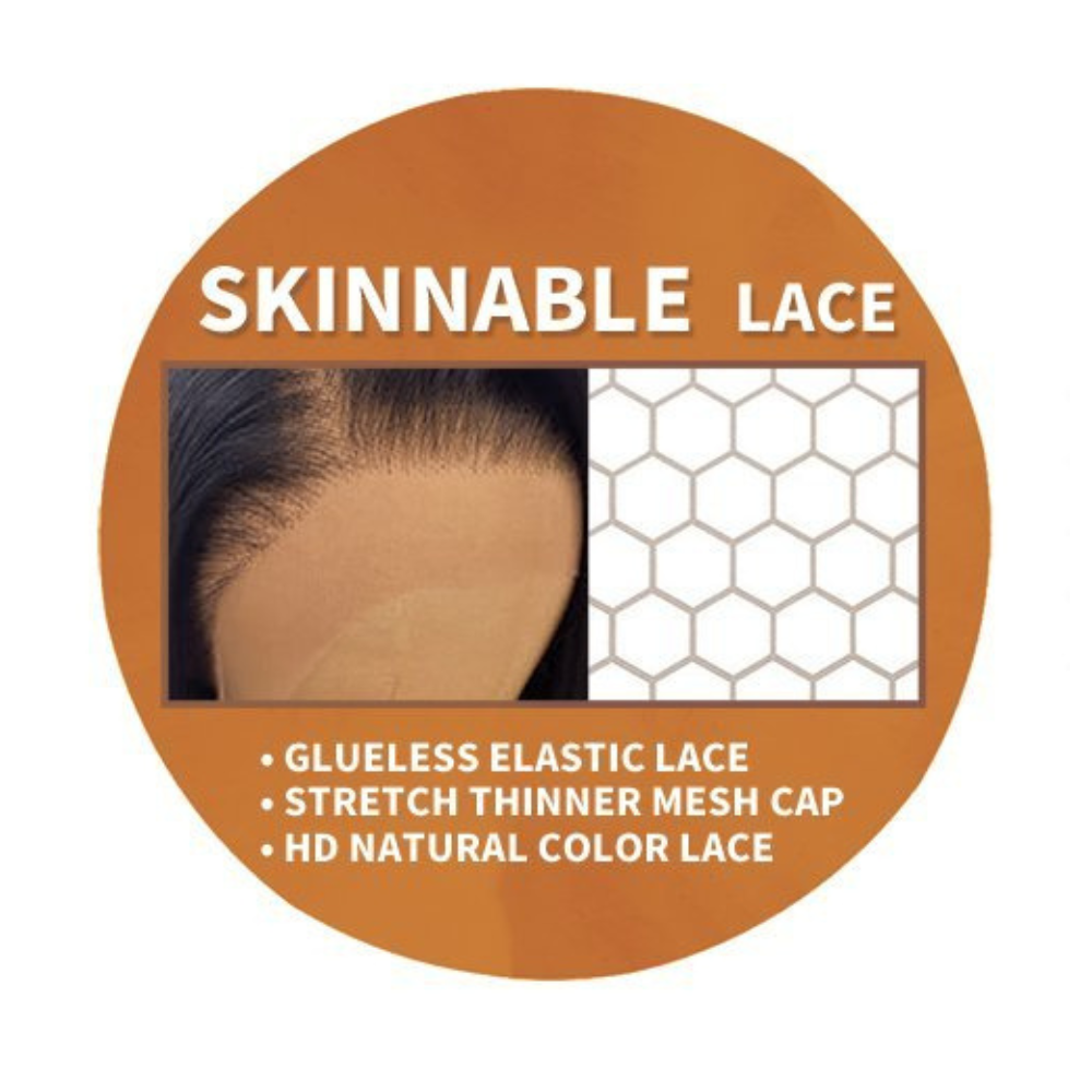 ITS A WIG skinnable lace close up showing hairline stretch mesh cap and HD lace wig 13x4 feature