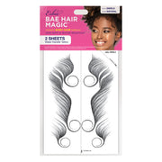 ESHA BAE Hair Magic package showing 2 sheets of natural swirl instant hair tattoo stickers for baby hair