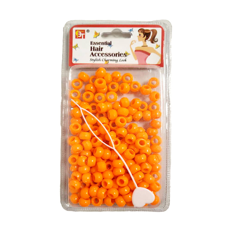 Pack of orange hair beads for braids with plastic threading tool glossy round beads for braiding