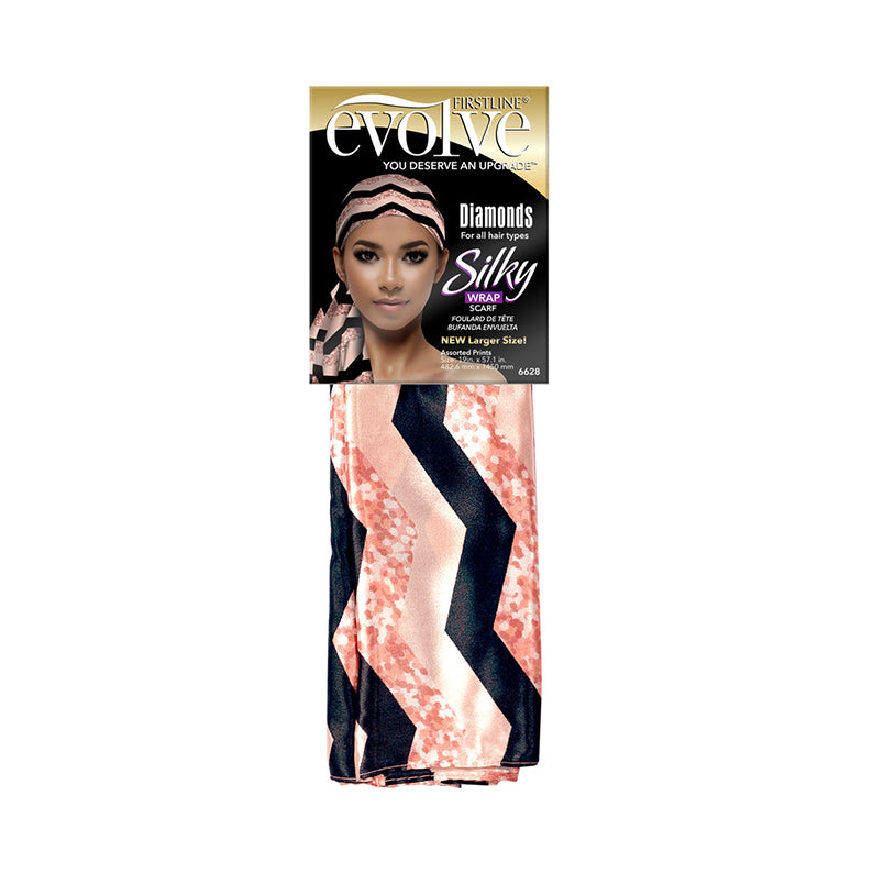 FIRSTLINE Evolve Diamonds silky wrap scarf for hair pink and black chevron design for styling