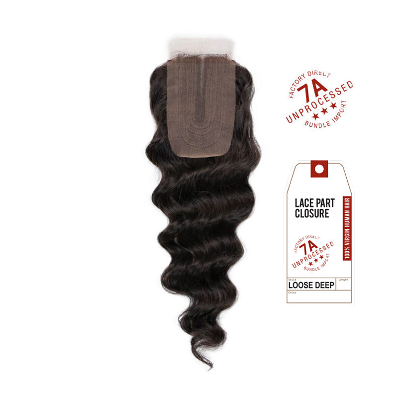 SENSATIONNEL 7A virgin Remi lace closure loose deep wave lace part closure in natural black