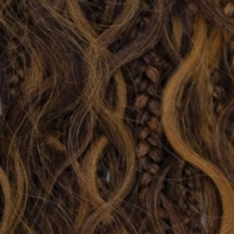 SHAKE N GO kids deep curl braids in brown with lighter highlights showcasing textured curls and small braids