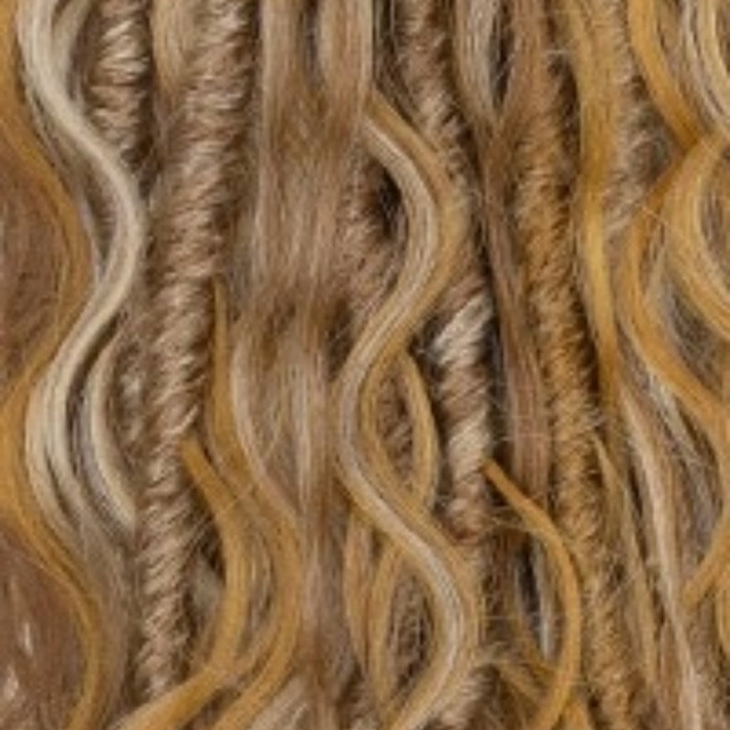 Shake N Go kids deep curl braids in mixed brown and blonde shades with tight and loose curls
