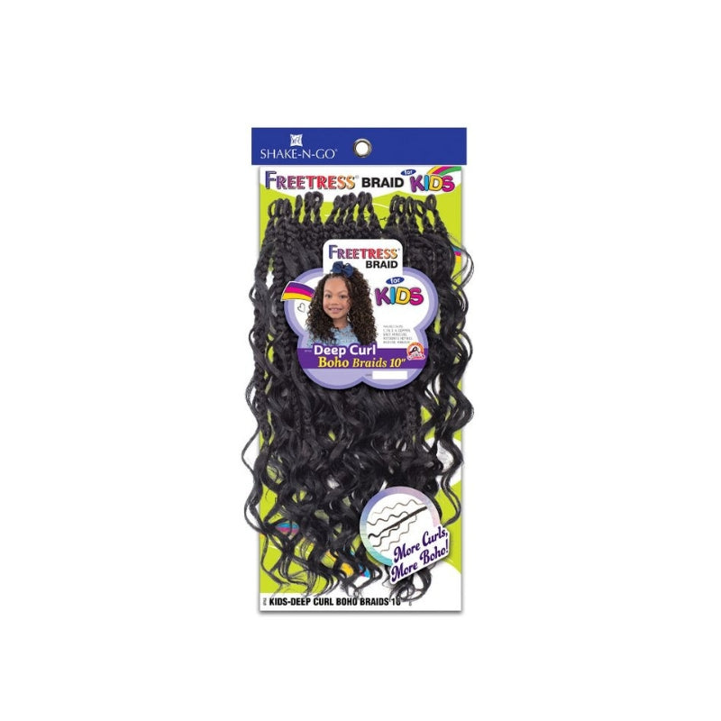SHAKE N GO kids deep curl braids black synthetic hair for kids with boho style curls