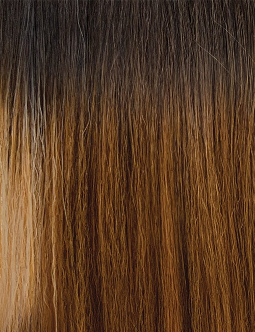 OUTRE 30 inch lace front wig ombre straight hair with dark roots fading to honey brown close up texture