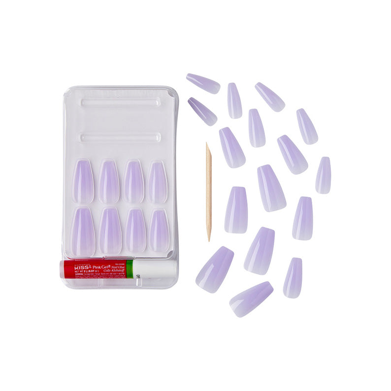 IVY BEAUTY by KISS Gold Finger Jelly Color Nails lavender press on manicure kit with glue and wooden cuticle stick