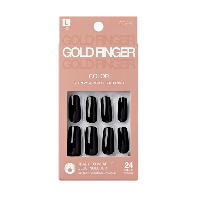 IVY BEAUTY by KISS Gold Finger solid color fake nails black glossy short press on nails in package