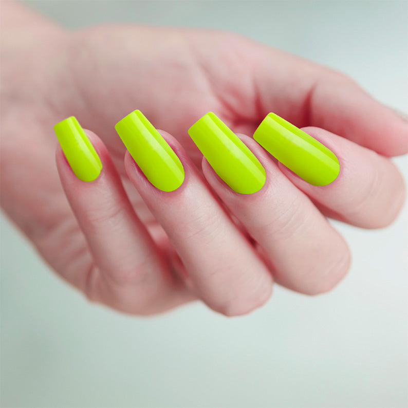 IVY BEAUTY by KISS long neon lime coffin nails on hand gold finger solid color press on nails for bold manicures