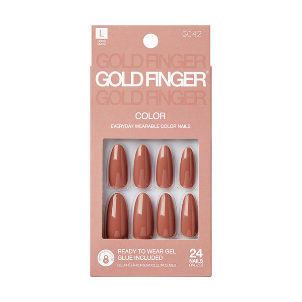 IVY BEAUTY by KISS gold finger solid color press on nails dusty rose almond 24 pack with gel glue