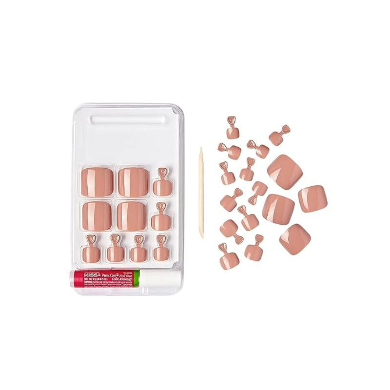 IVY BEAUTY by KISS gold finger solid color toenails press on nude pink toe set with glue and stick