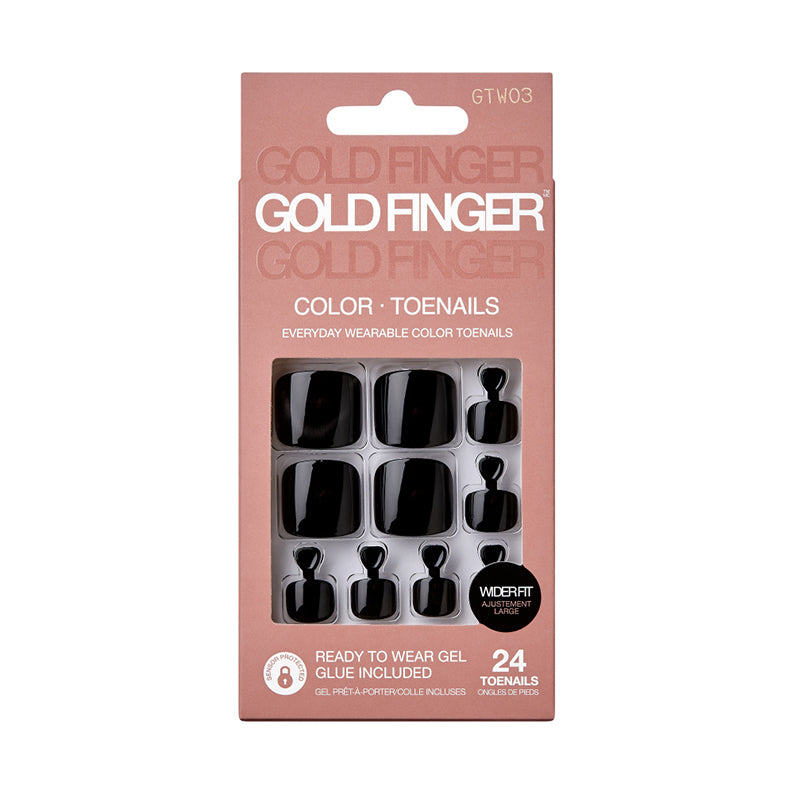 IVY BEAUTY by KISS gold finger toenail set black glossy ready to wear 24 wide fit gel glue included
