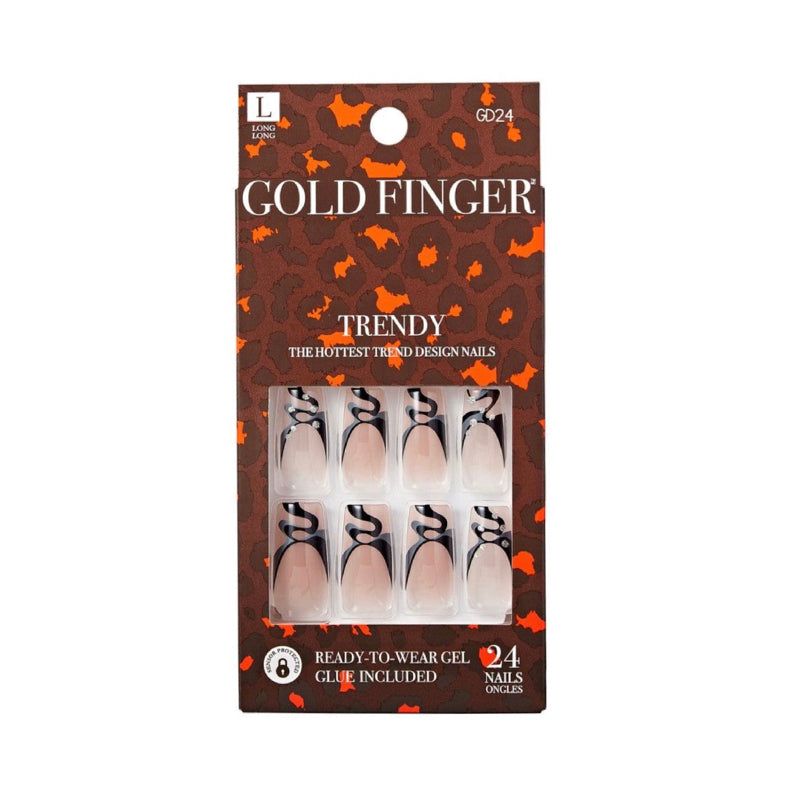 IVY BEAUTY by KISS Gold Finger Trendy press on nails black swirl French tip set 24 ready to wear