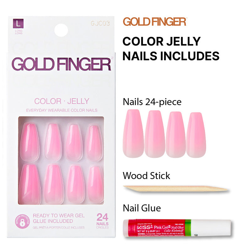 IVY BEAUTY by KISS pink jelly press on nails 24 piece kit with glue and wood stick