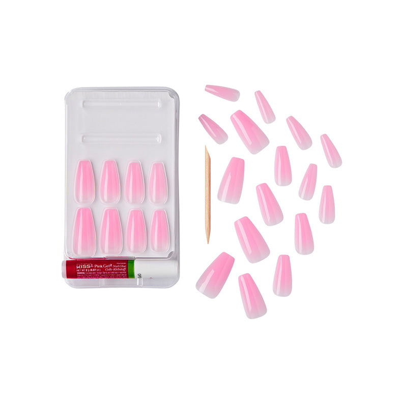 IVY BEAUTY by KISS pink jelly press on nails set with coffin tips adhesive tabs and wooden cuticle stick