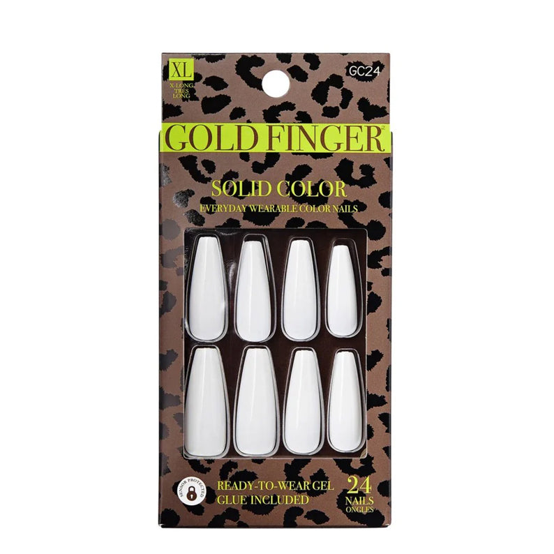 IVY BEAUTY by KISS Gold Finger package of white solid color press on nails 24 piece long coffin shape