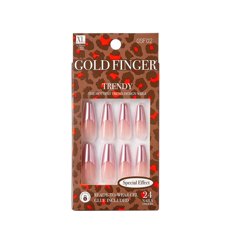 IVY BEAUTY by KISS Gold Finger trendy ombre long coffin XL press-on gel nails with rose gold tips