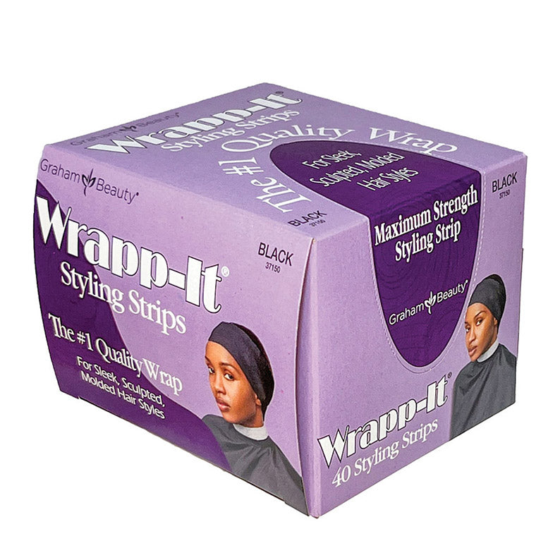 Graham Beauty Wrapp-It Styling Strip purple box of 40 maximum strength black styling strips with model portrait