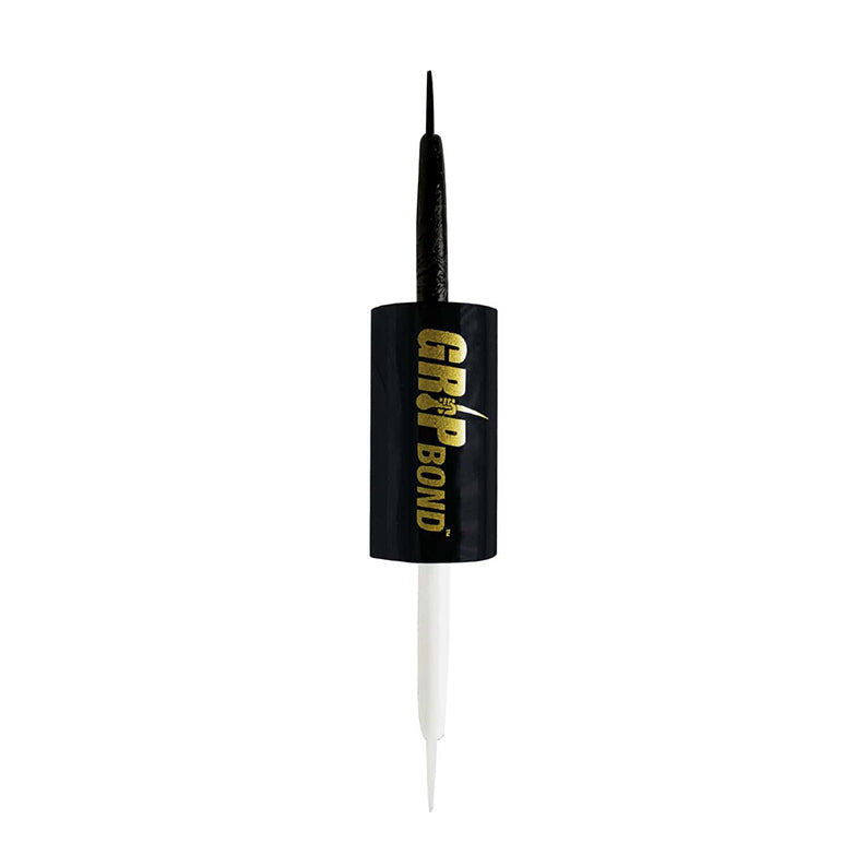 EBIN Grip Bond dual tip lash applicator bottle showing black and white tips for precise application latex-free lash adhesive