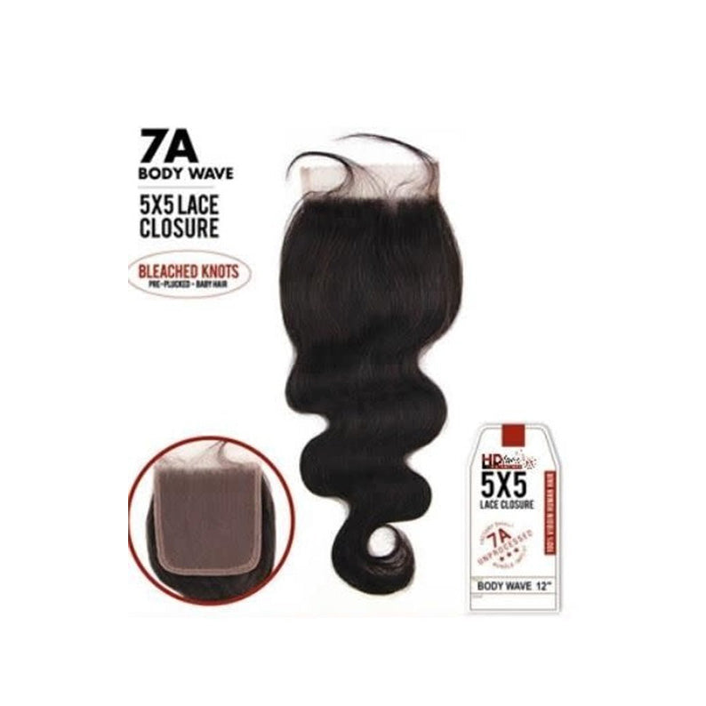 SENSATIONNEL 7A body wave closure 5x5 lace closure natural black 12 inch wavy hair with bleached knots