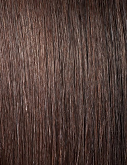 OUTRE straight brown synthetic wig close up showing smooth strands melted hairline lace front wig