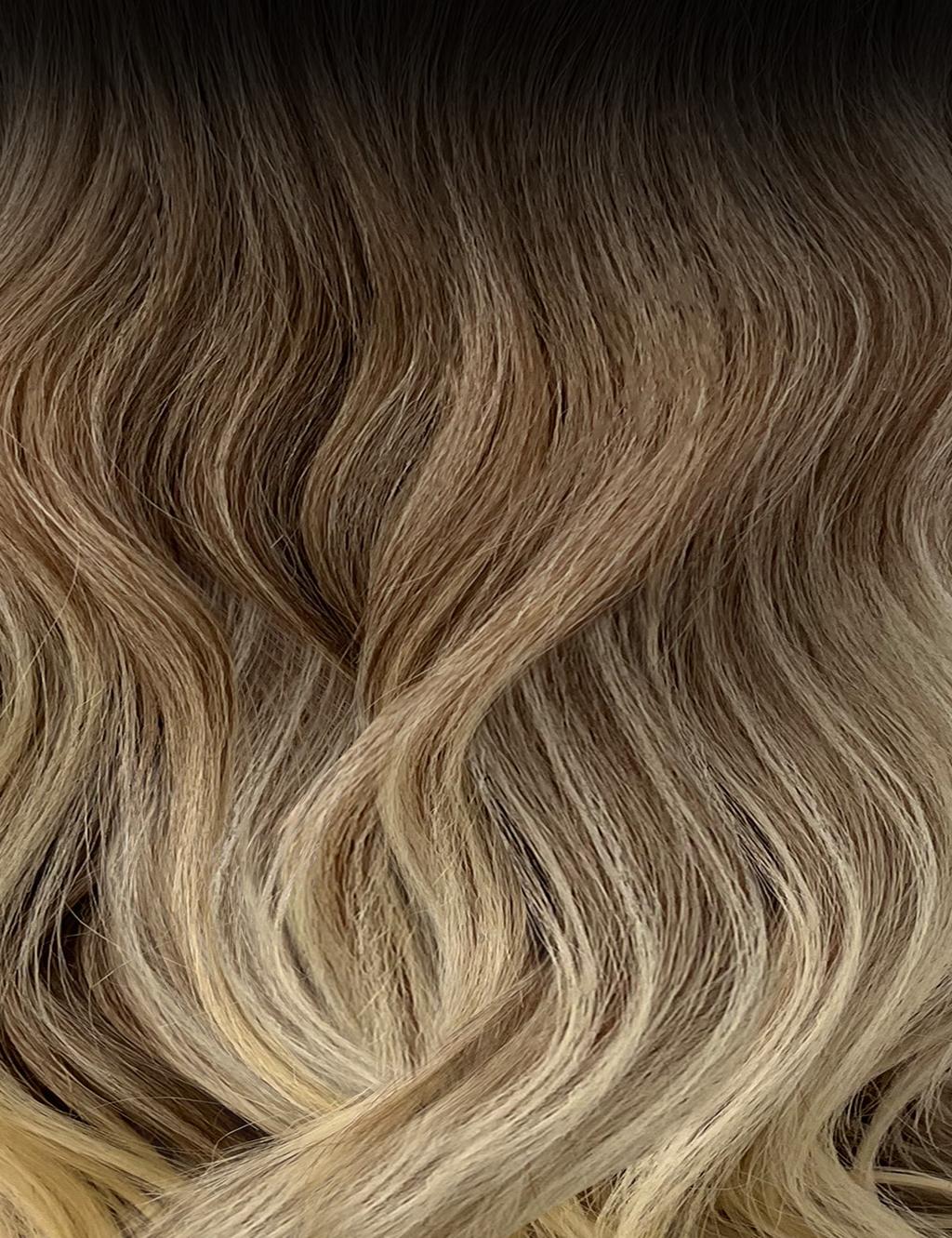 OUTRE long wavy ombre wig in ash brown to honey blonde tones melted hairline lace front wig