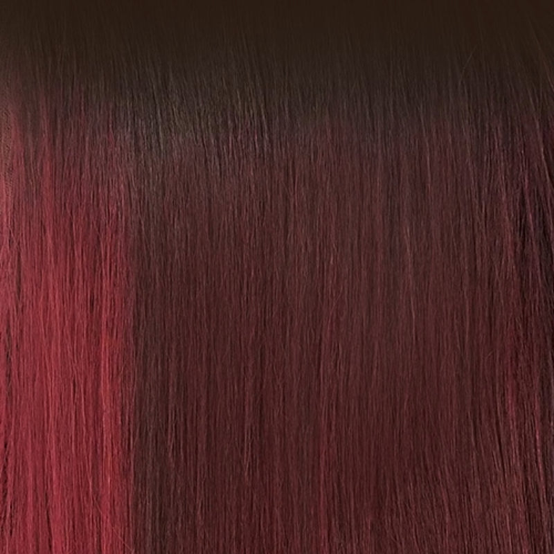 OUTRE melted hairline lace front wig burgundy brown straight hair with red highlights close up texture