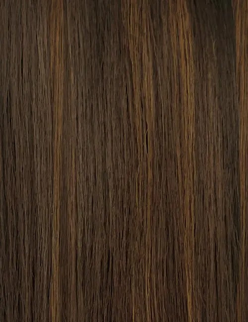 OUTRE 14 inch lace front wig synthetic brown hair with subtle honey highlights smooth straight texture